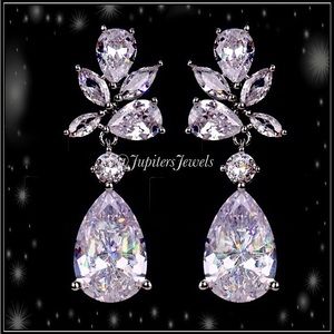 NEW 5g 925 SILVER ORNATE SIMULATED DIAMOND LEAF EVENT PEAR DROP EARRINGS